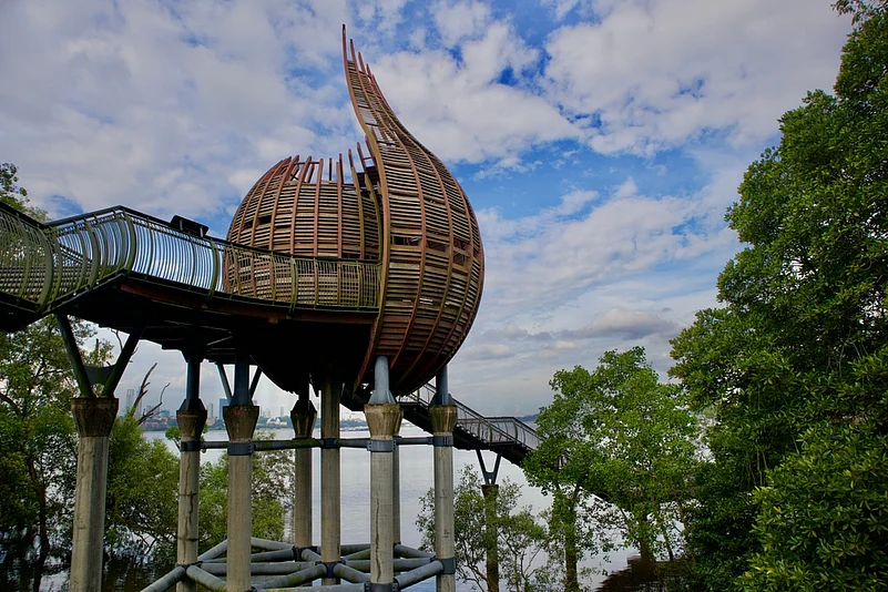 Elevated pathway and viewing deck at Sungei Buloh Wetland Nature Reserve